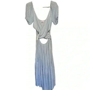 Pink Lilly -Blue gingham milkmaid cutout dress. Women’s Size S Ties/Bow in back